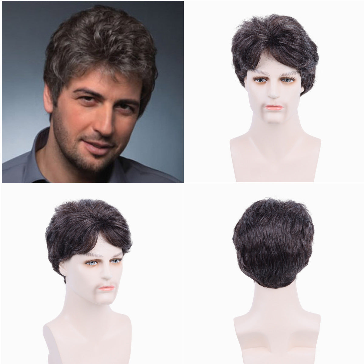 Men's Chemical Fiber Hairstyle Rose Net Sier Wig Short Straight Hair