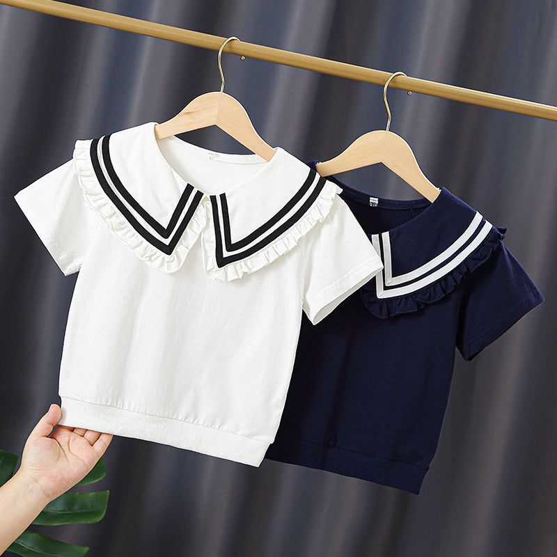 Children's Medium Large Cotton Doll Collar Princess Top Bottoming Shirt Children's T-shirt