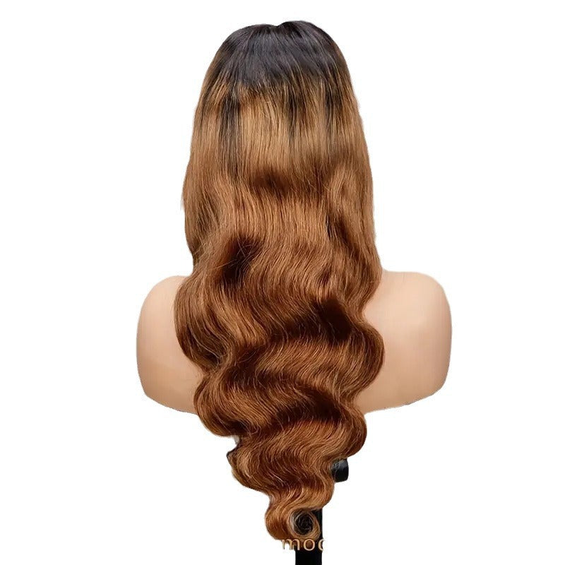 Lace Gradient Brown Curly Hair Big Female Wig Long Curls