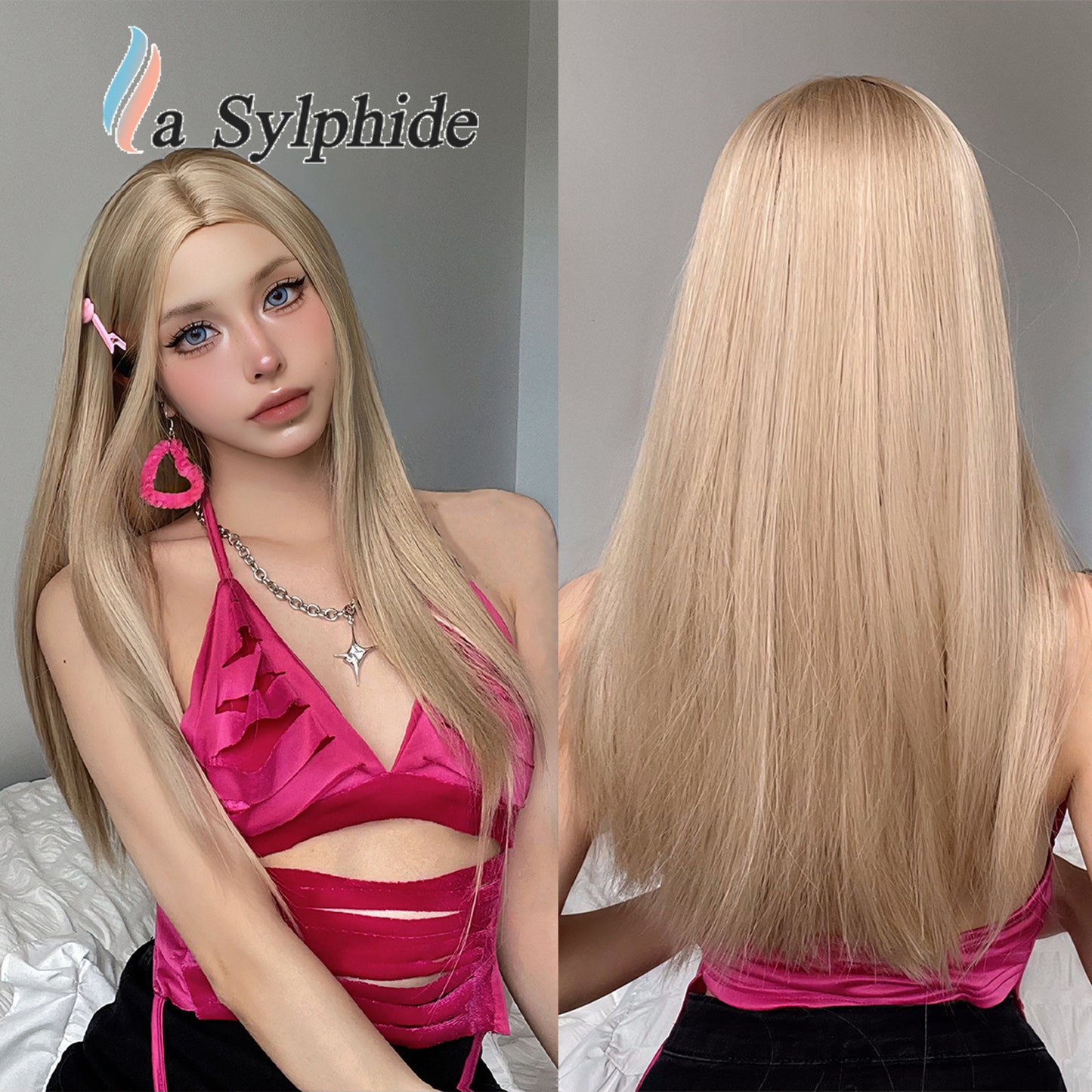 Women's Black Mid-length Hair Matte Fiber Long Straight Wig