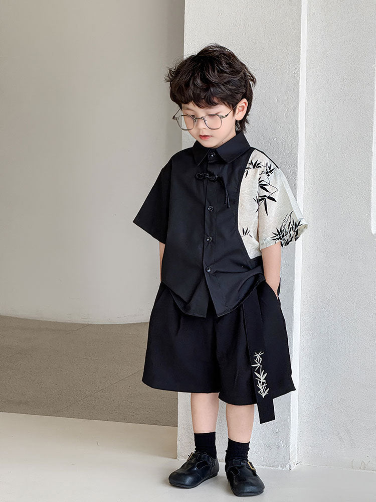 Children's Summer Korean Style Short Sleeve Western Bamboo Leaf Children's Shirt