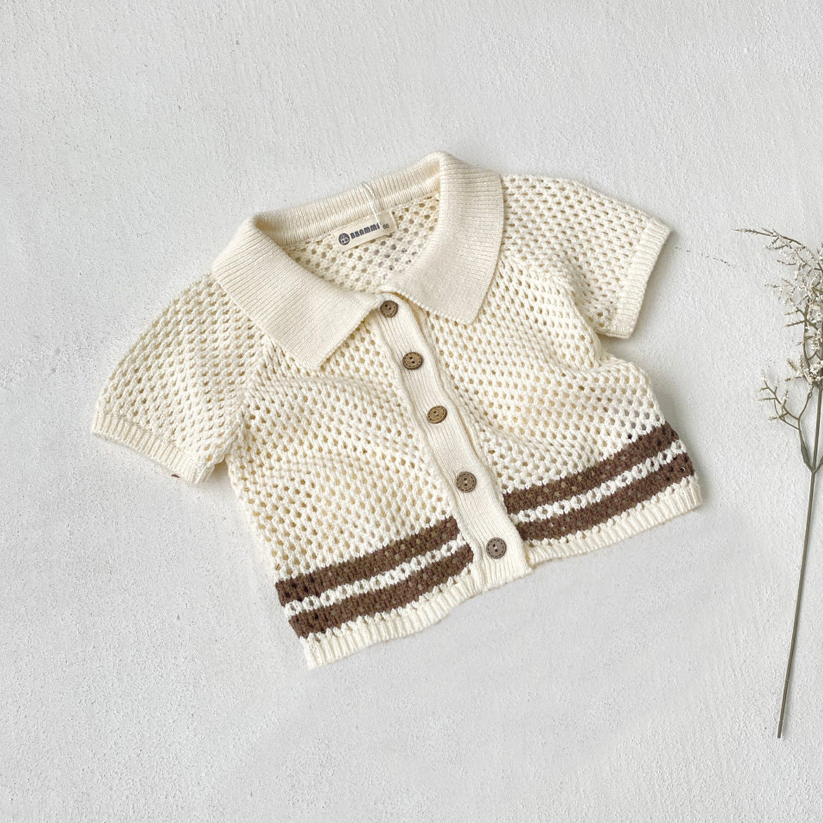 Summer Hollow Lapel Knitted Crocheted Sweater Cardigan Shorts Children's Suit