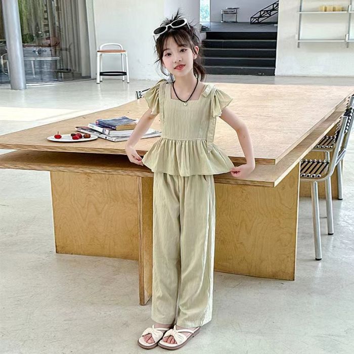 Children's Summer Pants Casual Flying Sleeves Top Drape Children's Suit