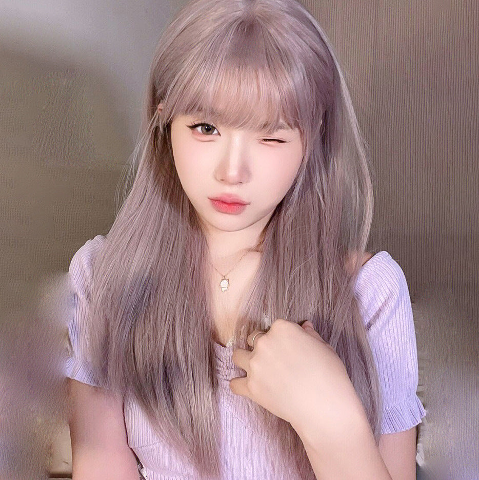 Long Hair Black Brown Round Face Air Bangs Natural Simulation Cos Wig