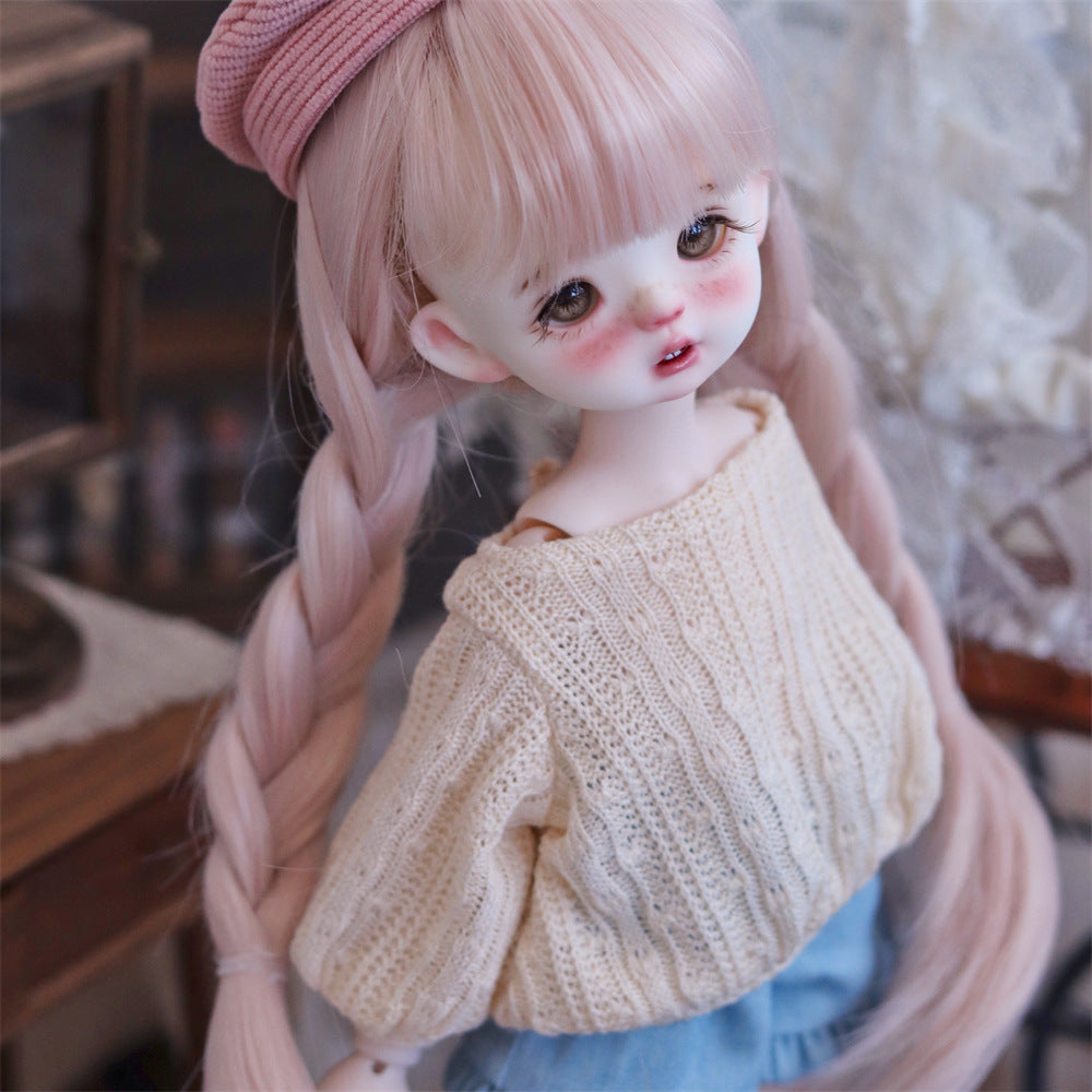 Doll Sheath Hairstyle Little Barbie Points Double Braid Pink Cos Wig