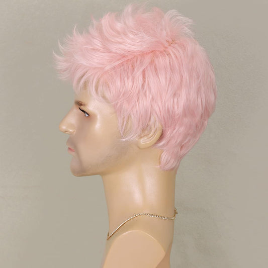 Women's & Men's Fashion Pink Short Synthetic Wigs Fiber Men's Wig
