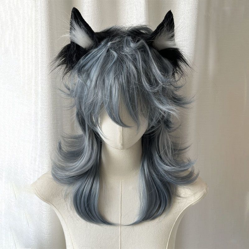 Women's & Men's Blue Wolf Tail Hair Anchovy Sweet Cool Level Handsome Fashion Long Straight Wig