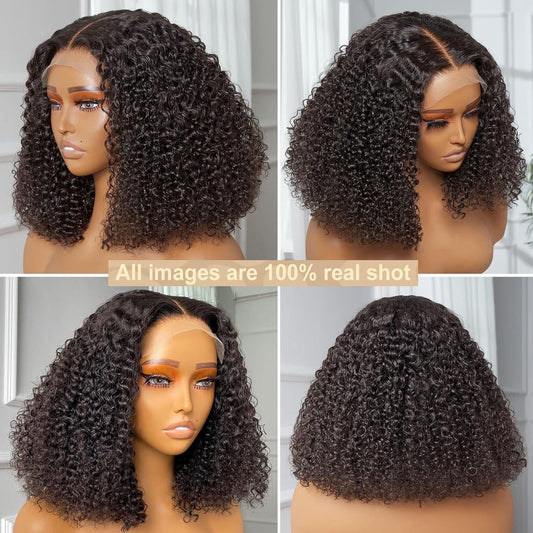 Women's Black Mid-length Small Thin Tube Volume Chemical Wig Short Curly Hair