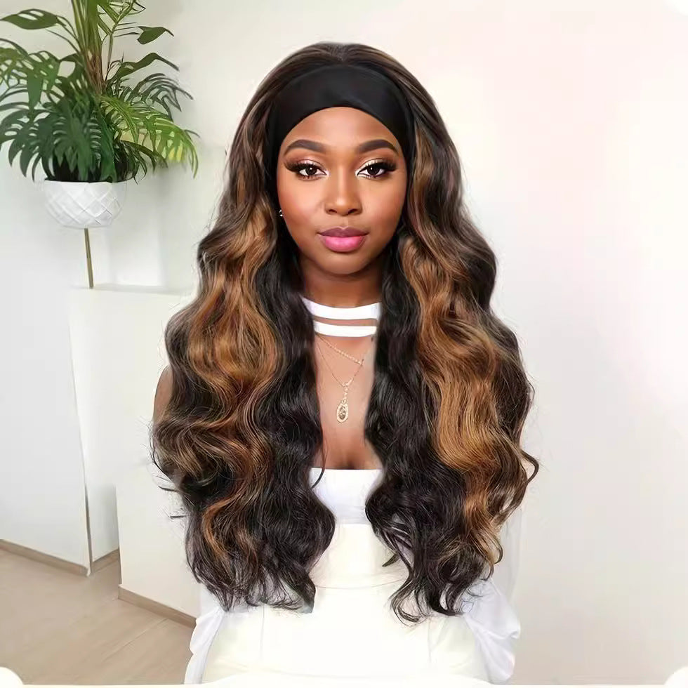 Women's Band Curly Brown Mixed Color Synthetic Wigs Big Wig Long Curls