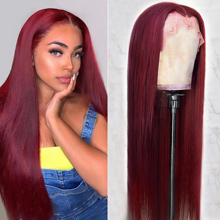 Women's Lace Wine Red Mid-length Fashion Synthetic Long Straight Wig