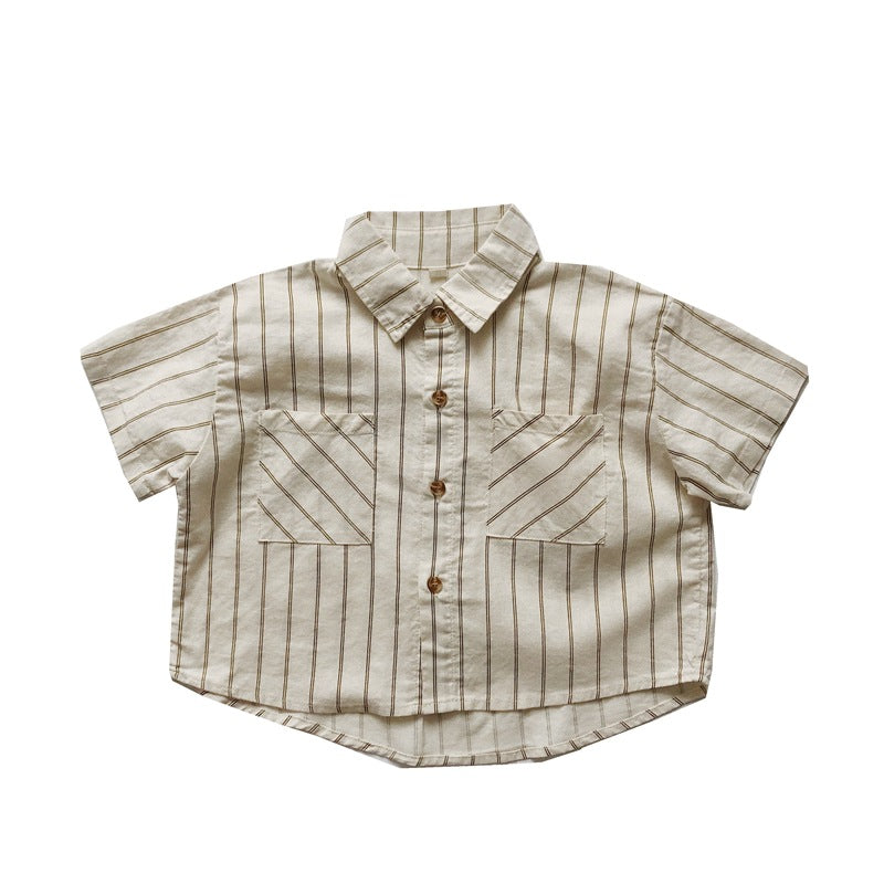 Children's Ramie Striped Short-sleeved Summer Boys Casual Children's Shirt