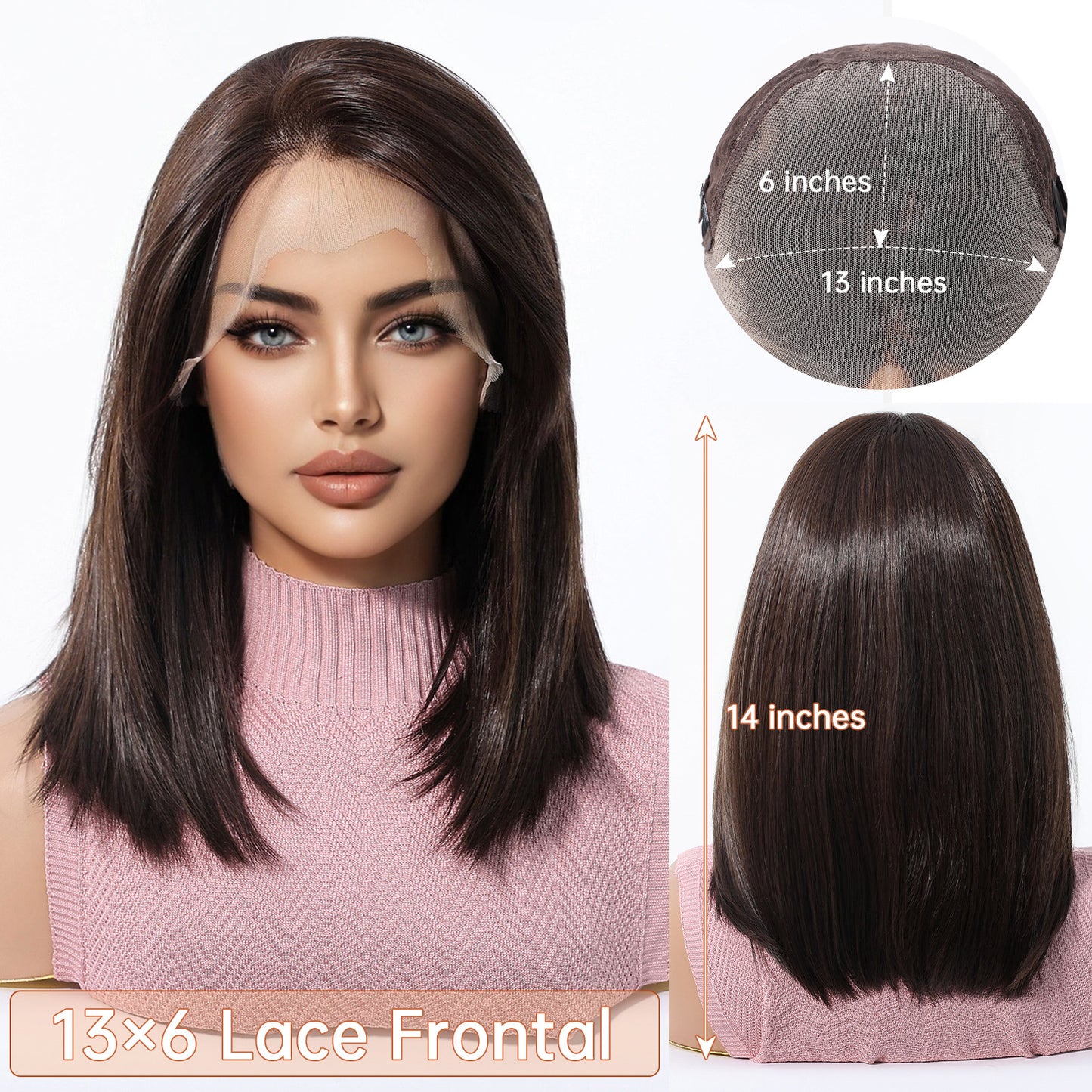 Area Lace Dark Brown Natural Realistic Matte Wig Short Straight Hair