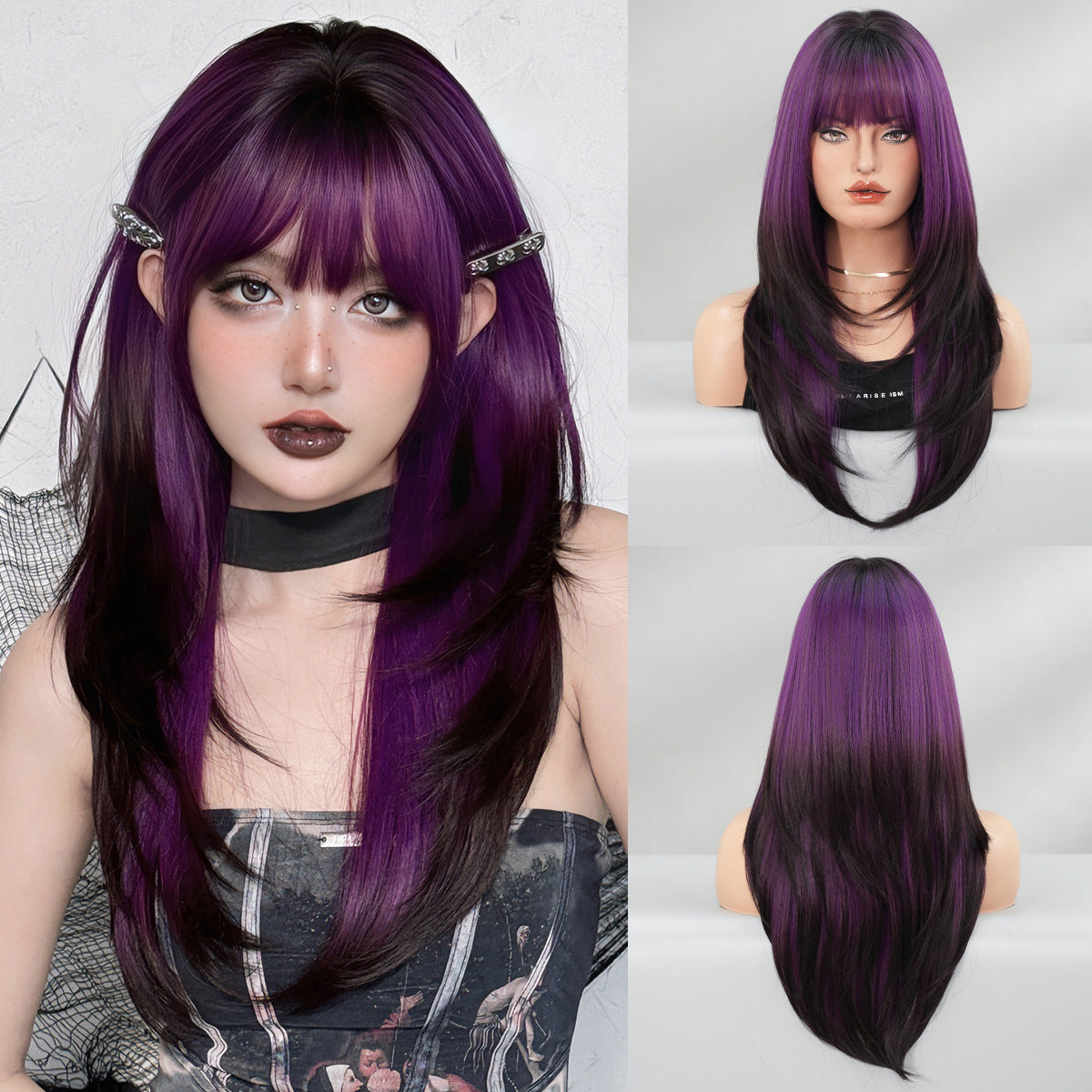 Versatile Women's Bangs Head Cover Layered Long Straight Wig