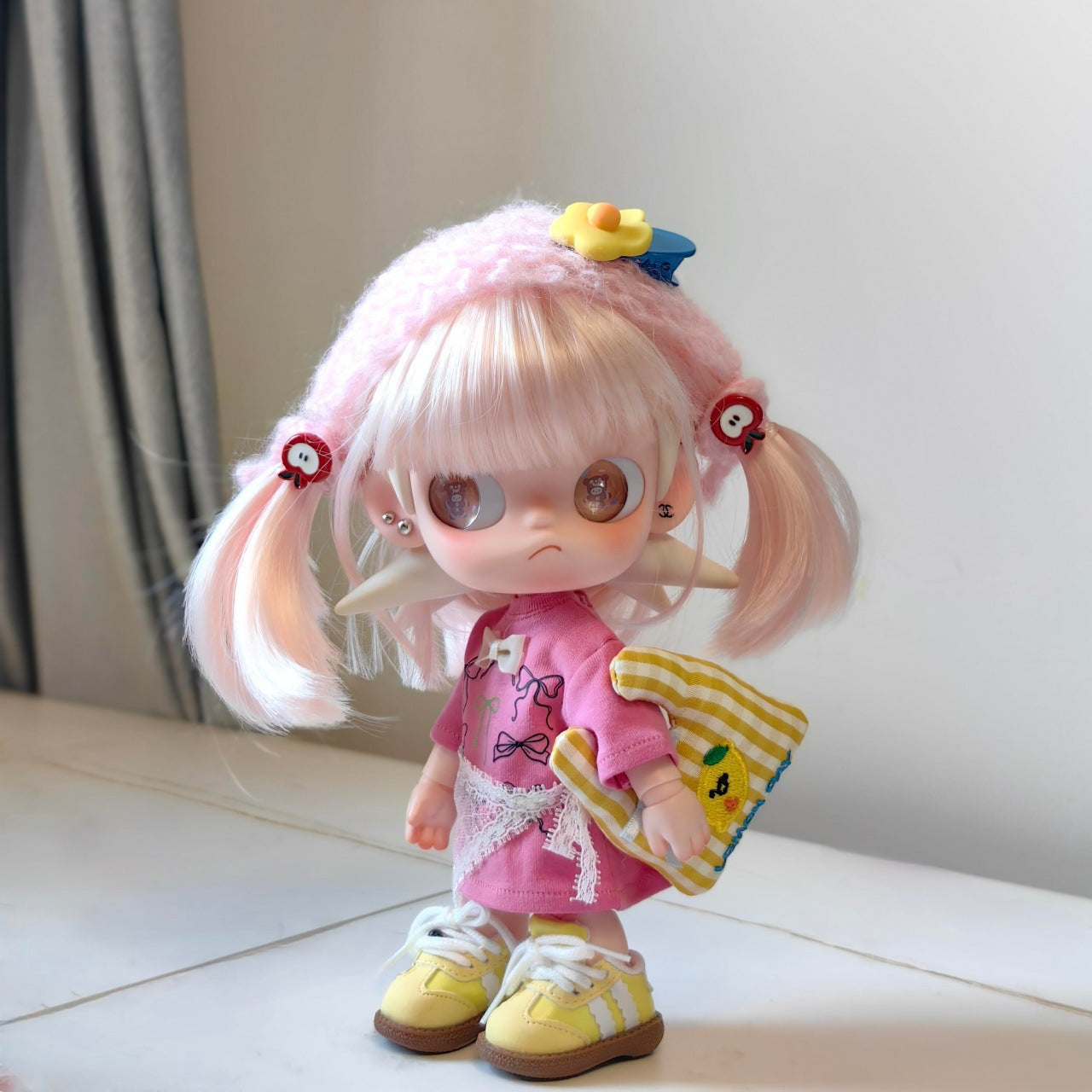 Ga Zi Doll Points Water Corrugated Milk Tea Brown Head Cos Wig