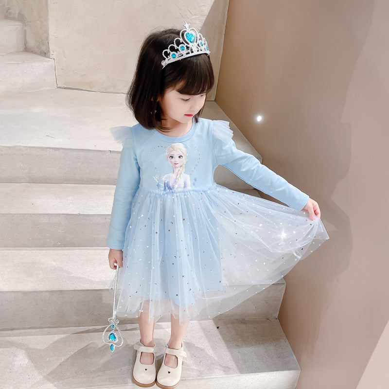 Children's Princess Autumn Short-sleeved Western Style Frozen Children's Dress
