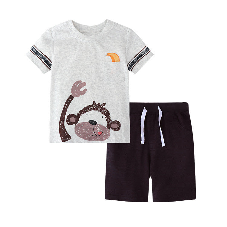 Children's Summer Cotton Cute Wear Flower Fashion Short-sleeved T-shirt Shorts Children's Suit