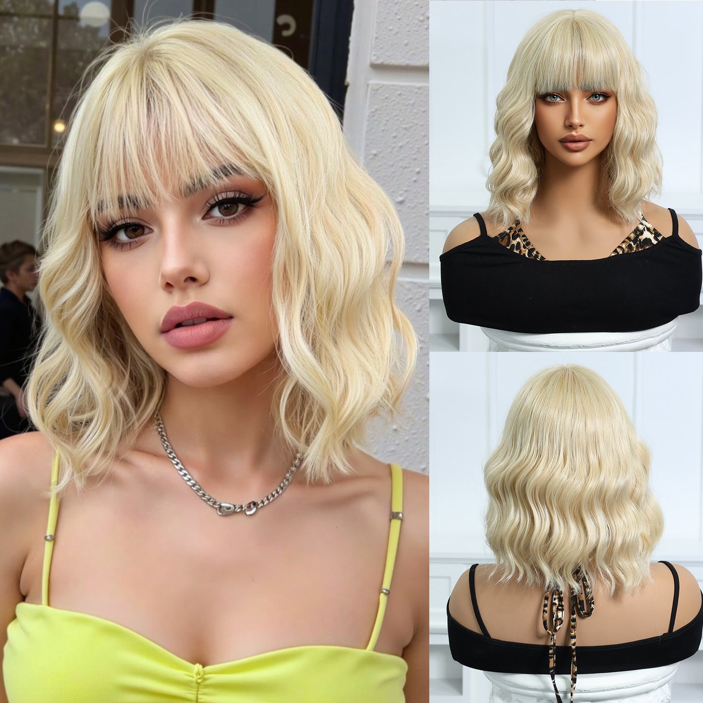 Female Cute Style Golden Short Curly Hair Matte Fiber Full Wig Long Curls