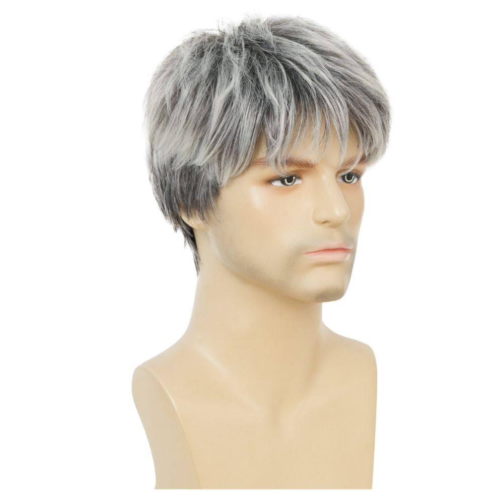 Men's Gray Layered Short Chemical Fiber Men's Wig