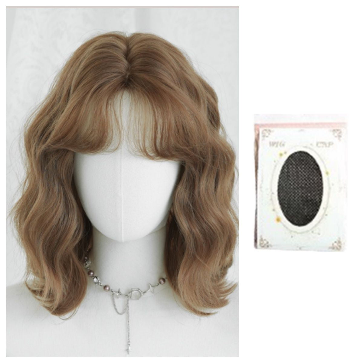 Bean Female Warm Brown Collarbone Length Haircut Egg Wig Short Curly Hair