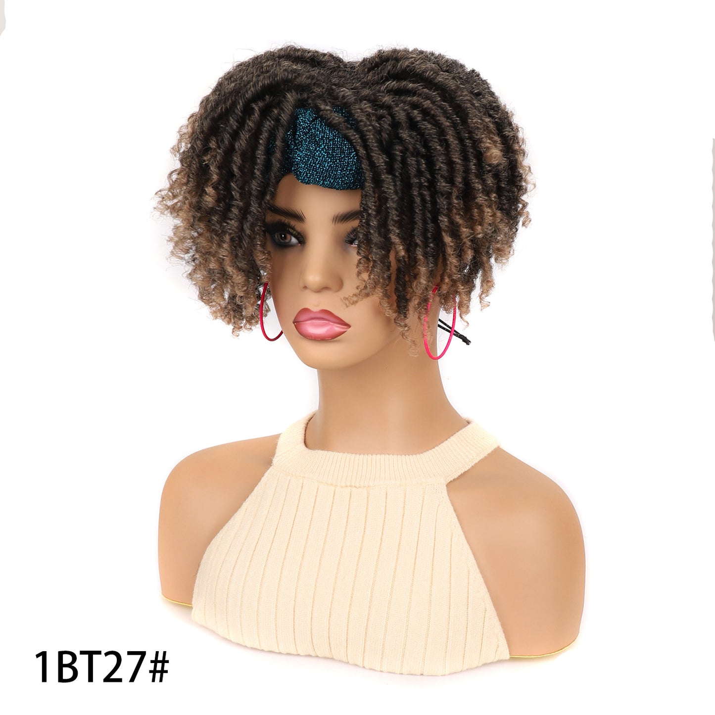 Head Cover Black Blue Turban Dreadlocks Wig Short Curly Hair