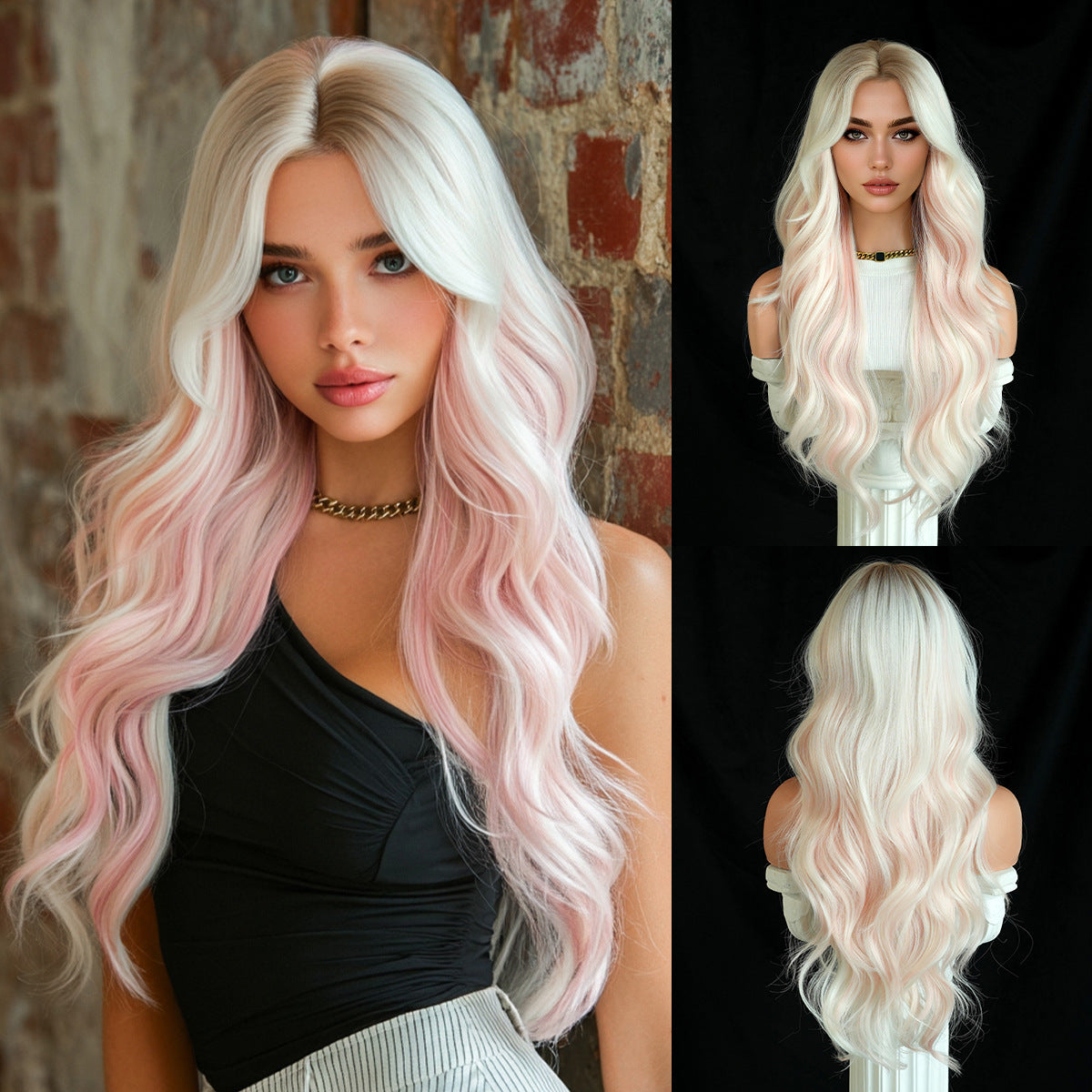 Women's Fashion Mid-length Colorful Curly Hair Sheath Big Wave Chemical Wig Long Curls