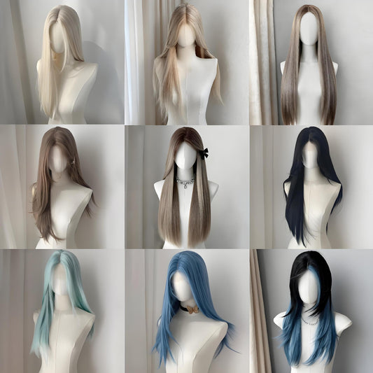Female Forehead Lace High Level Mixed Long Straight Wig