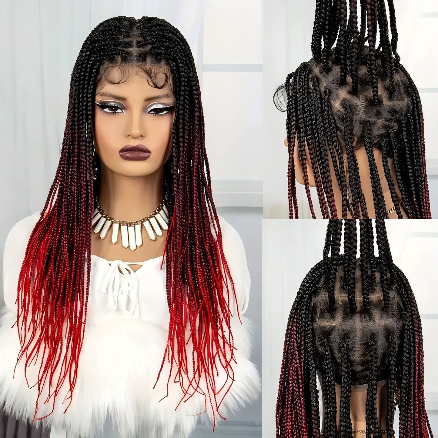 Braid Head Cover Full Lace Fake Hand-woven Wig Long Curls