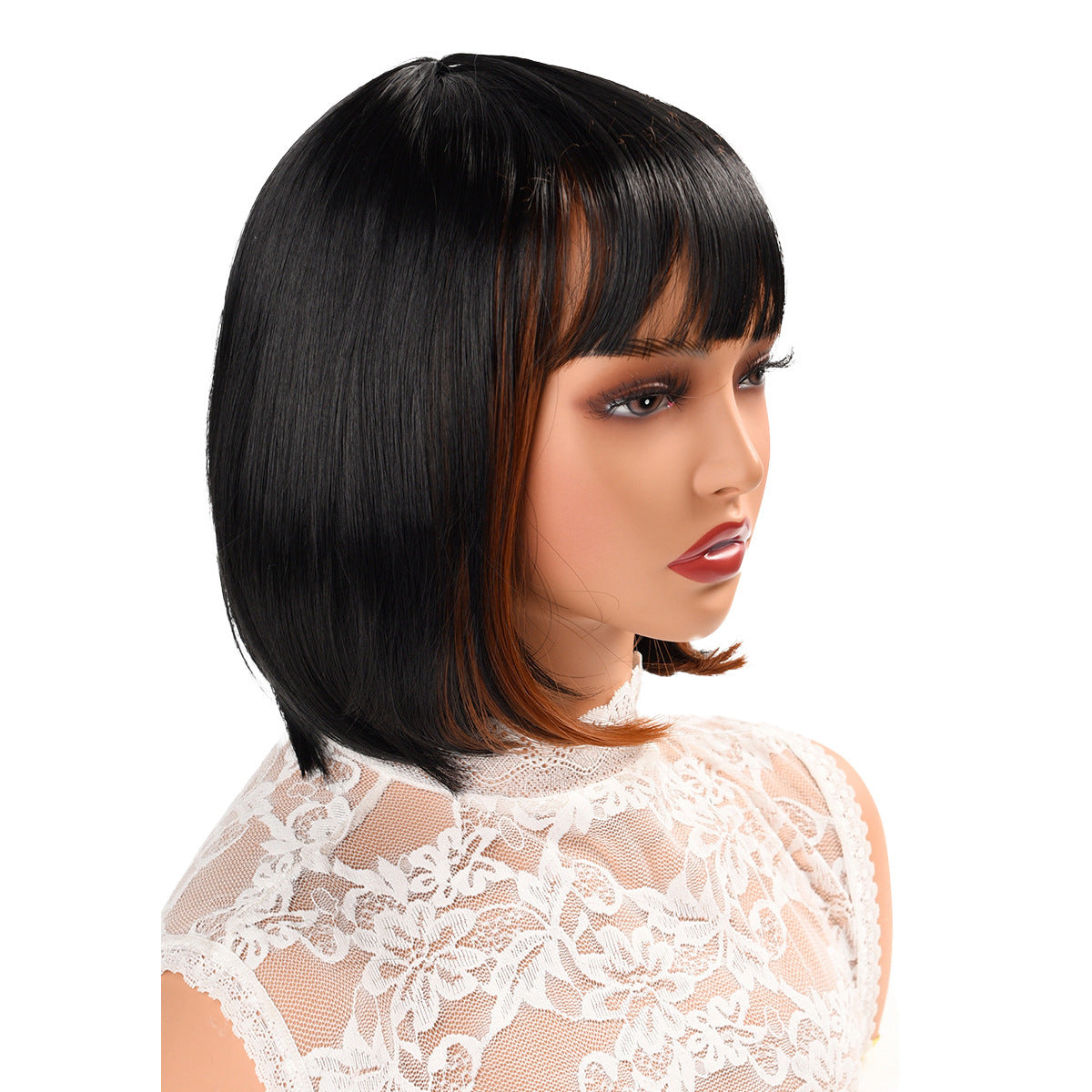 Women's Fashion Synthetic Wigs Mixed Color Bangs Wave Inner Wig Short Straight Hair