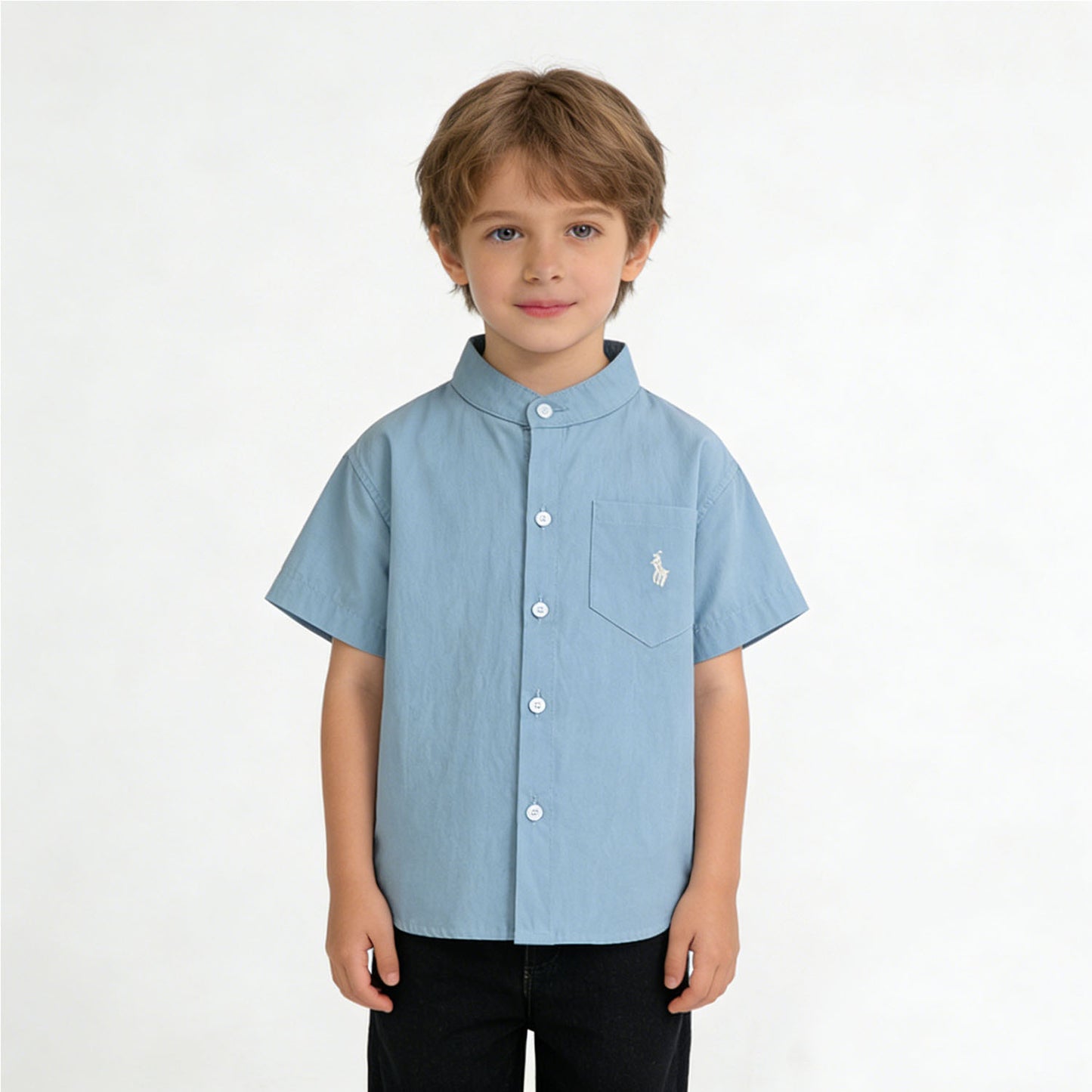 Clothing Summer Top Embroidered Solid Color Stand Children's Shirt