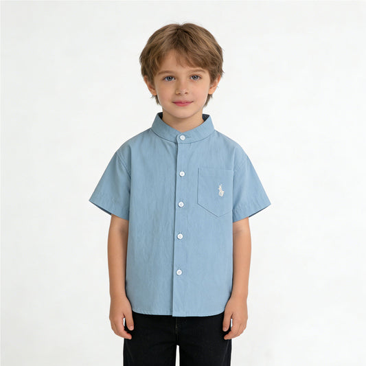 Clothing Summer Top Embroidered Solid Color Stand Children's Shirt