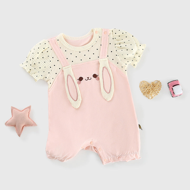 Summer Pink Cartoon Jumpsuit Comfortable Romper Bunny Jumpsuit, Climbing Suit