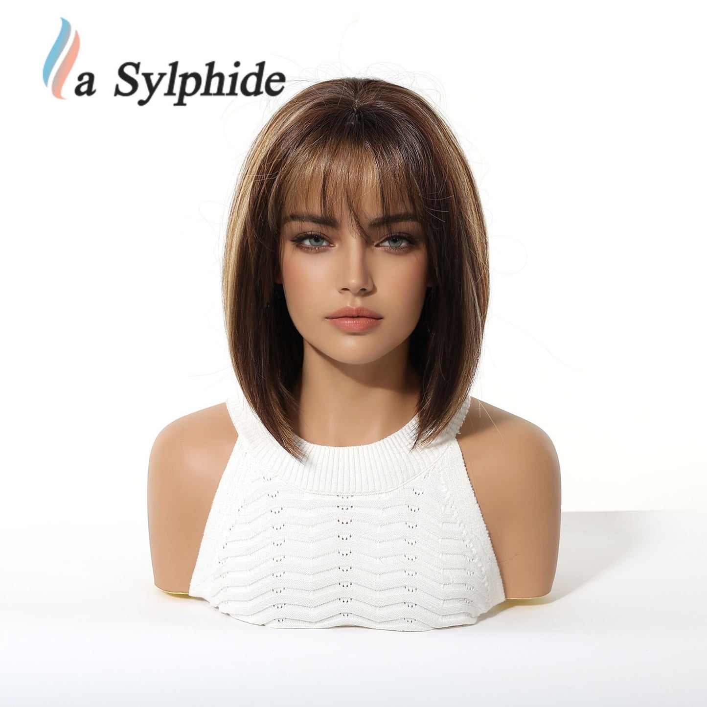 Gradient Bangs Fashion Shoulder Mechanism Rose Wig Short Straight Hair