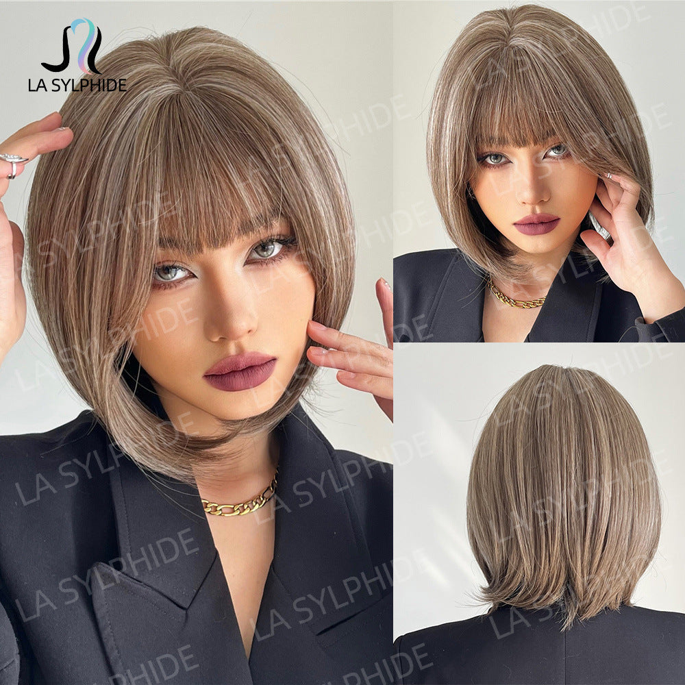 Women's Fashion Short Golden Style Natural Simulation Real Hair Wig