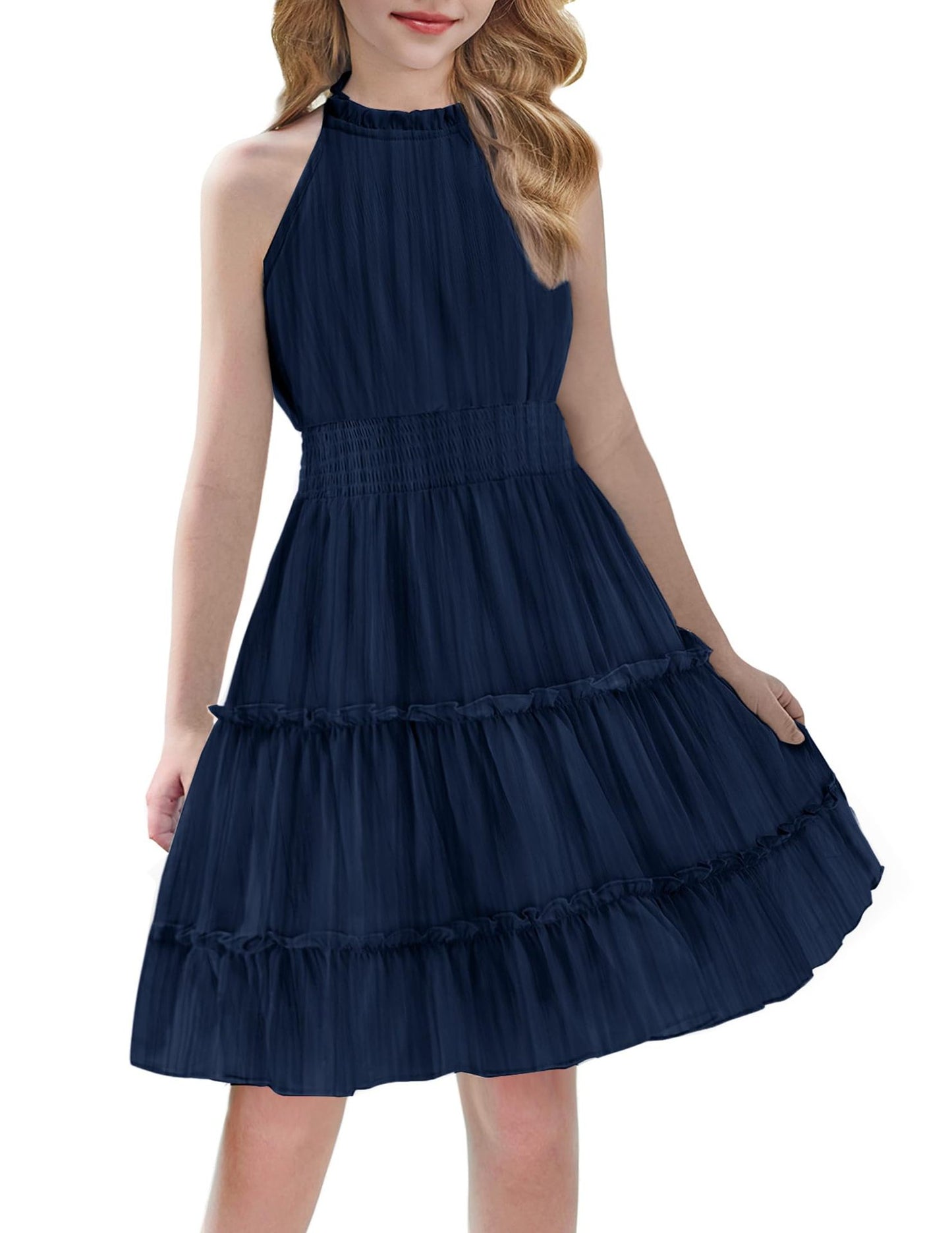Solid Color Pleated Sleeveless Simple Temperament Commute Elegant Children's Dress