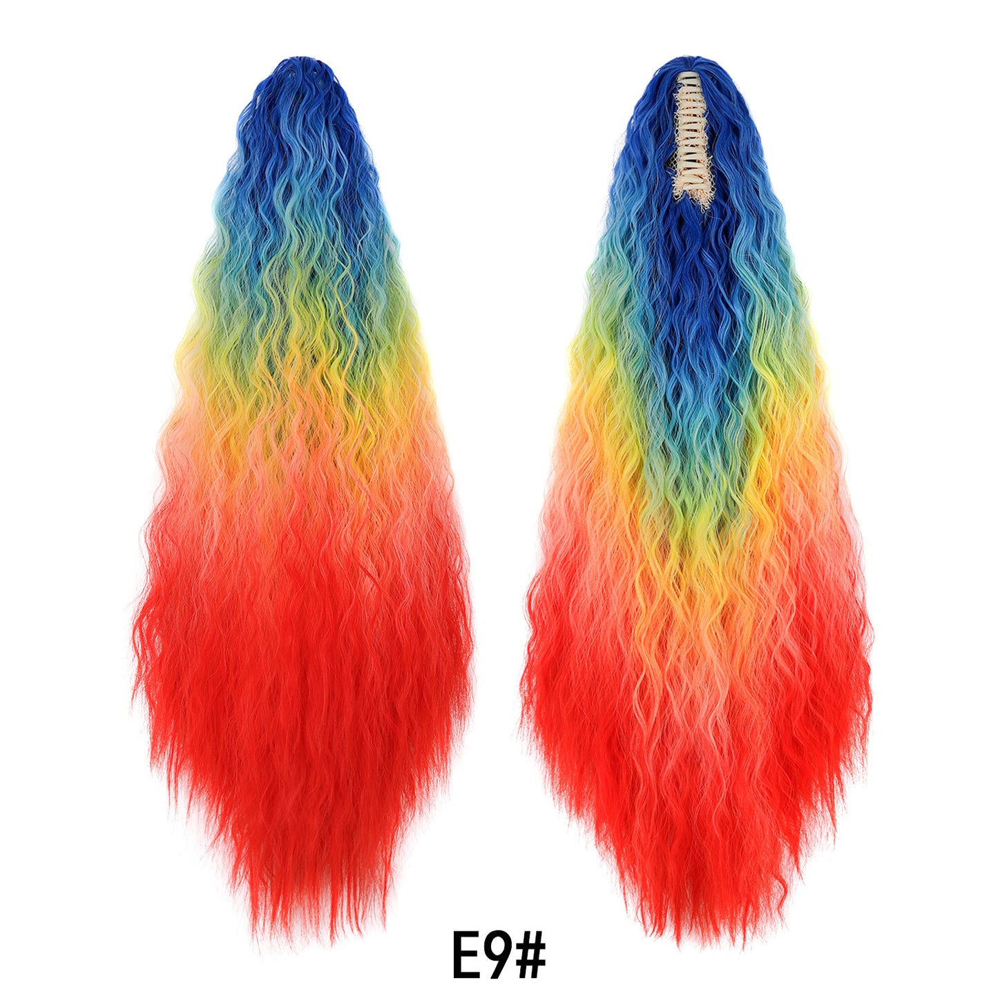 Women's Color Long Curly Hair Grip Dyed Corn Curler Water Ripple Wig Ponytail