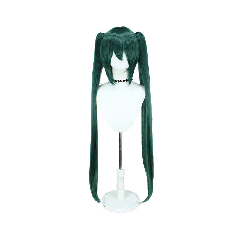 Long Hair Anime Blue Fiber Pairs Ponytail Pink Straight Cos Wig
