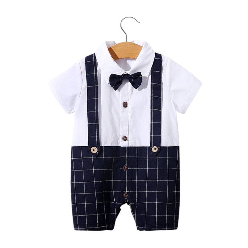 Children's Class Clothes Born One Year Old Gentleman Short Sleeve Rompers Jumpsuit, Climbing Suit