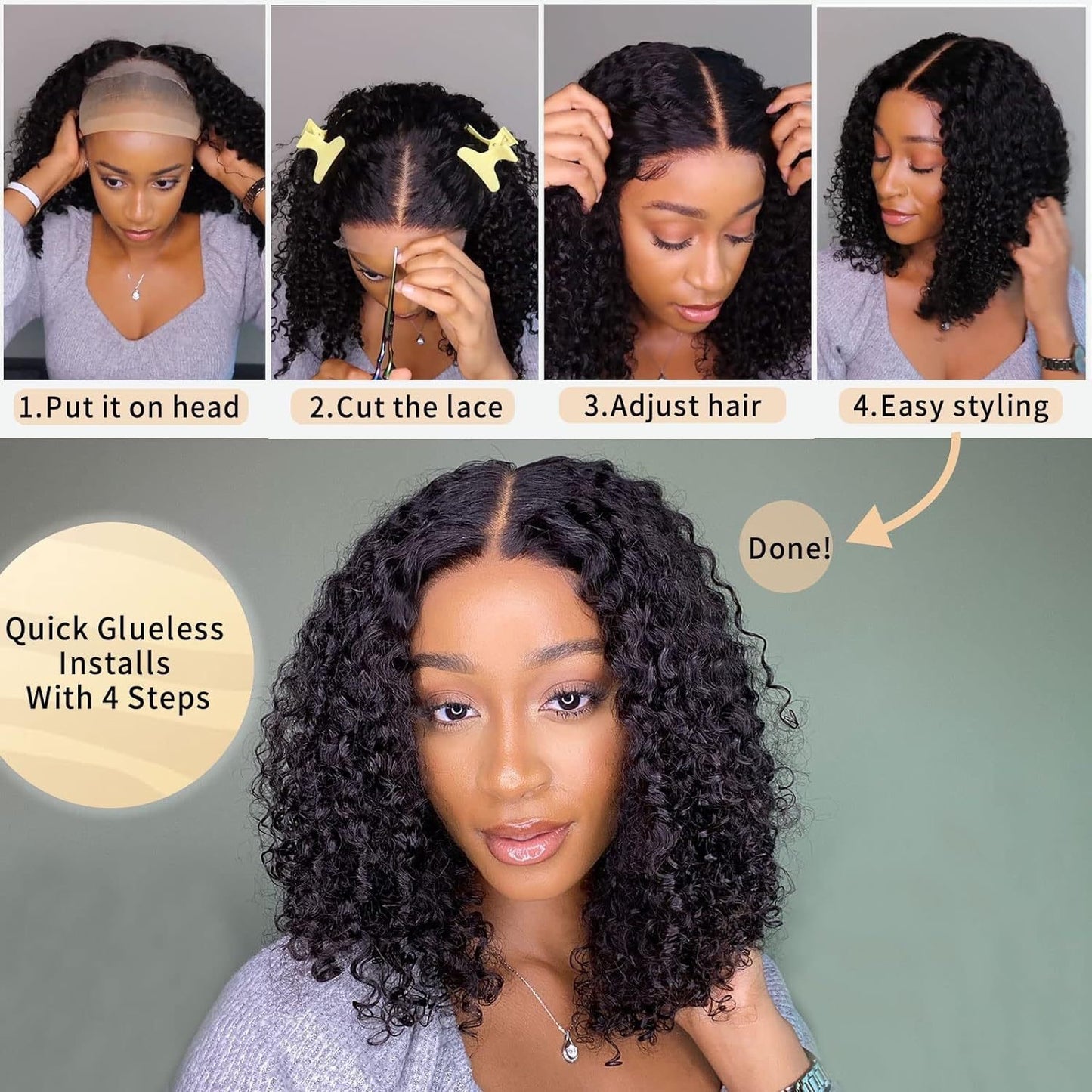 Women's Lace Black Medium Small Volume Chemical Fiber Head Wig Short Curly Hair