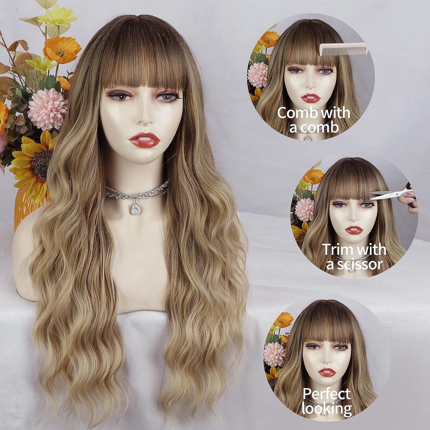 Second Hair Bangs Big Wave Curly Synthetic Wig Long Curls