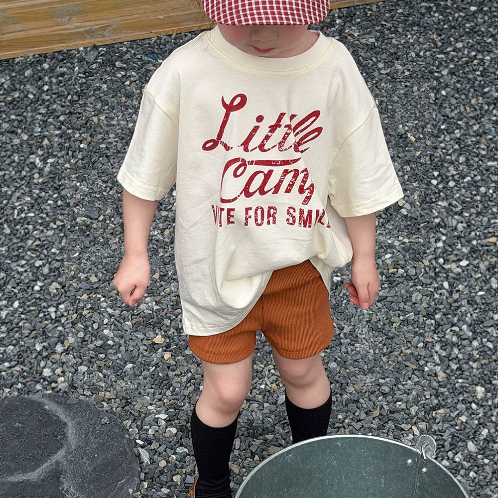 Style Alphabet Short-sleeved Summer Korean Boys Short Sleeve Round Neck Children's T-shirt