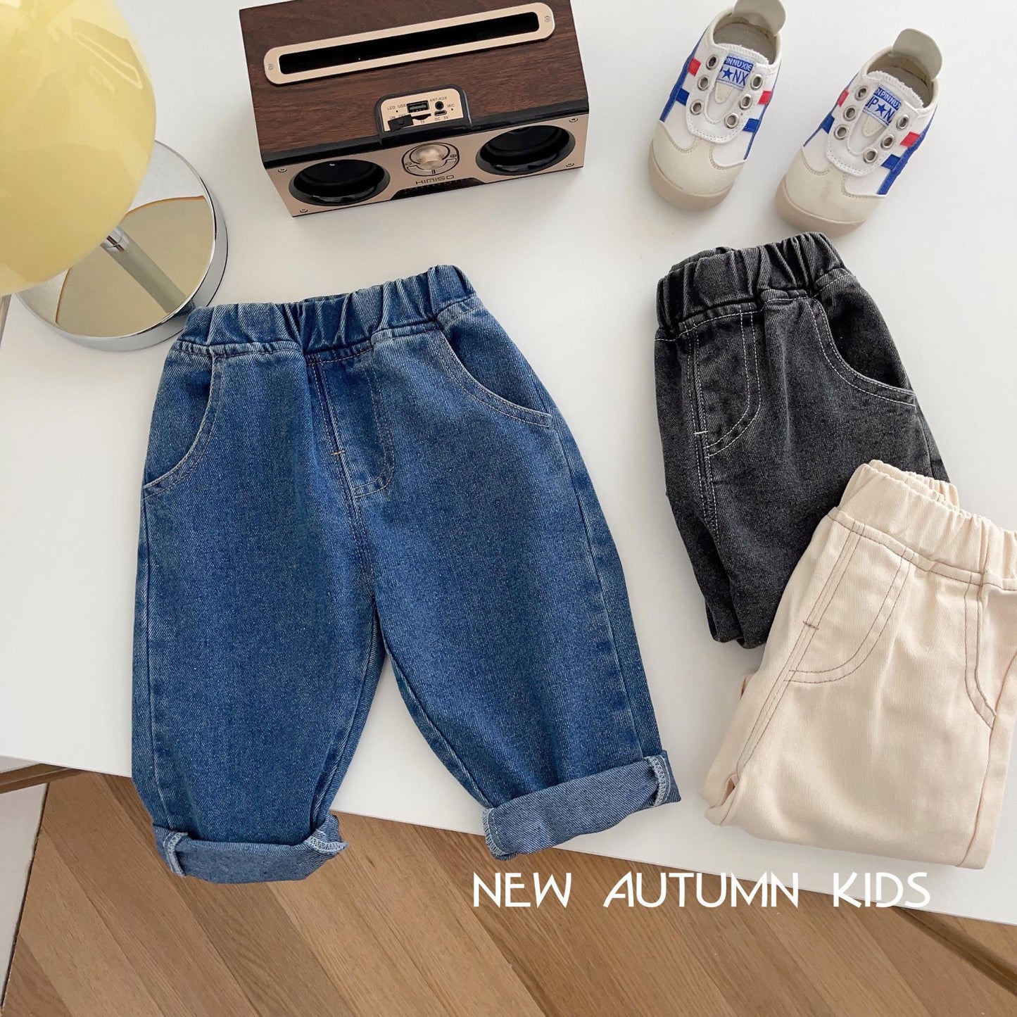 Children's Beautiful Jeans Fashionable Solid Color Soft Straight Children's Pants