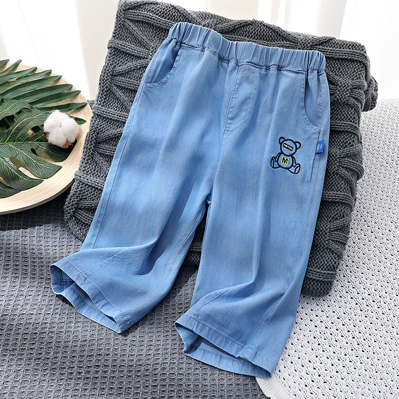 Children's Denim Cropped Summer Lightweight Korean Embroidery Children's Pants