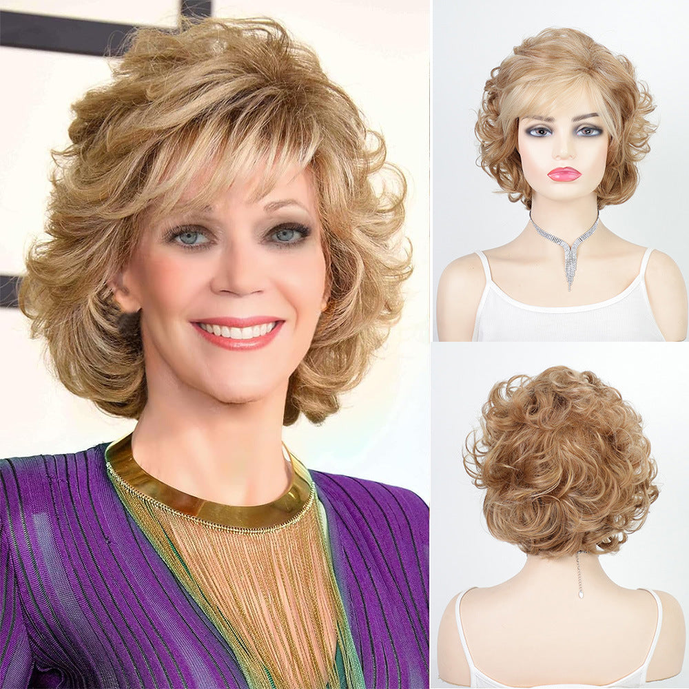 Female Partial Bangs Golden Synthetic Wigs Wig Short Curly Hair