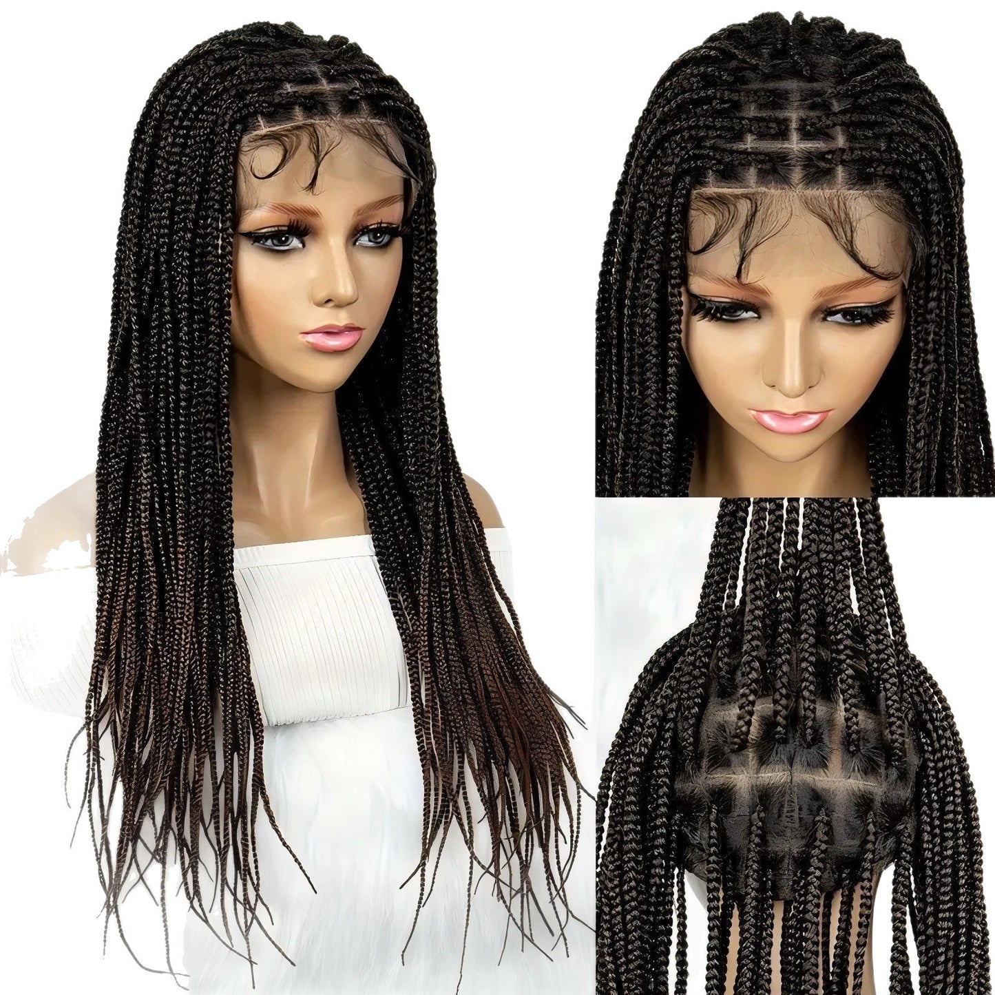Braid Head Cover Full Lace Fake Hand-woven Wig Long Curls