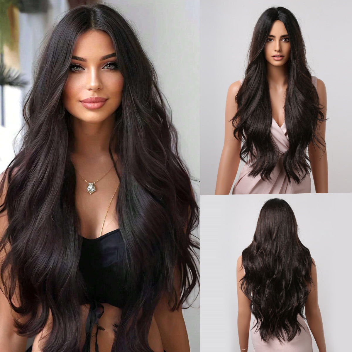 Female Natural Big Wave Curly Hair Simulation Full Human Fashion Wig Long Curls