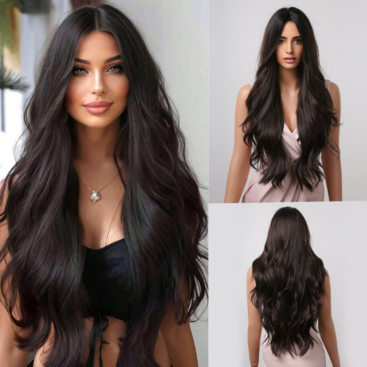 Female Natural Big Wave Curly Hair Simulation Full Human Fashion Wig Long Curls
