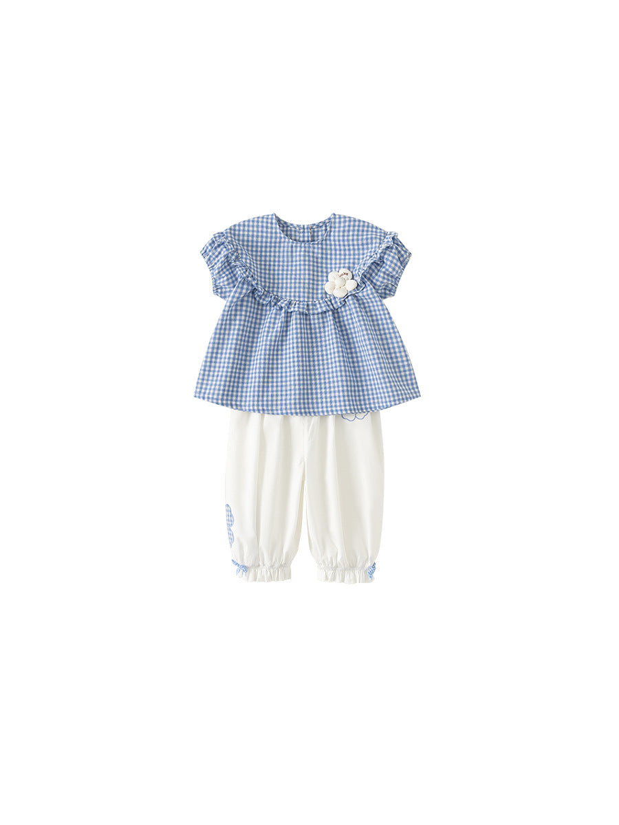 Children's Shirt Ankle Banded Pants Two-piece Flower Summer Clothes Short Sleeve Children's Suit