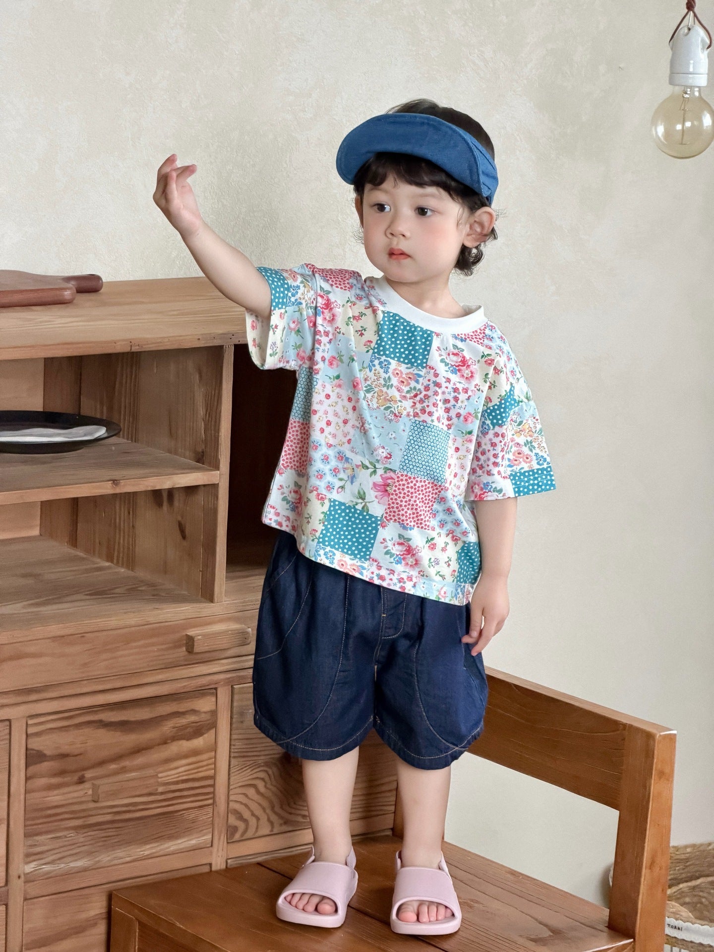 Children's Short-sleeved T-shirt Summer Thin Korean Clothing Clothes Boy's Denim Children's Suit