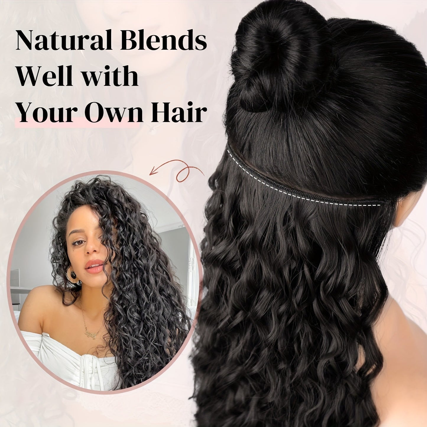 Women's Curler Type Extension Full Head Black Wig