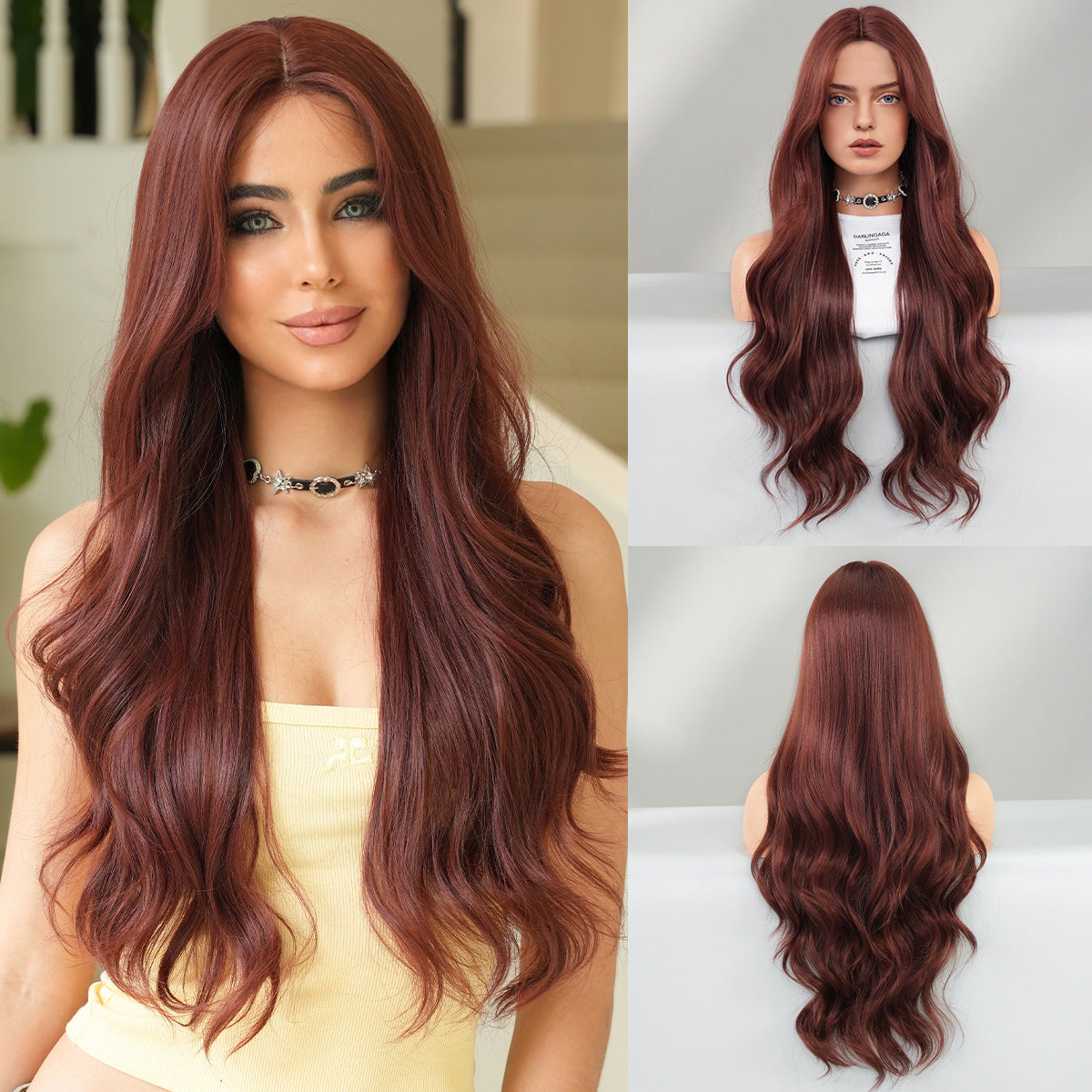 Brown Small Lace Female Forehead Hand Crocheting Natural Curly Hair Wig Long Curls